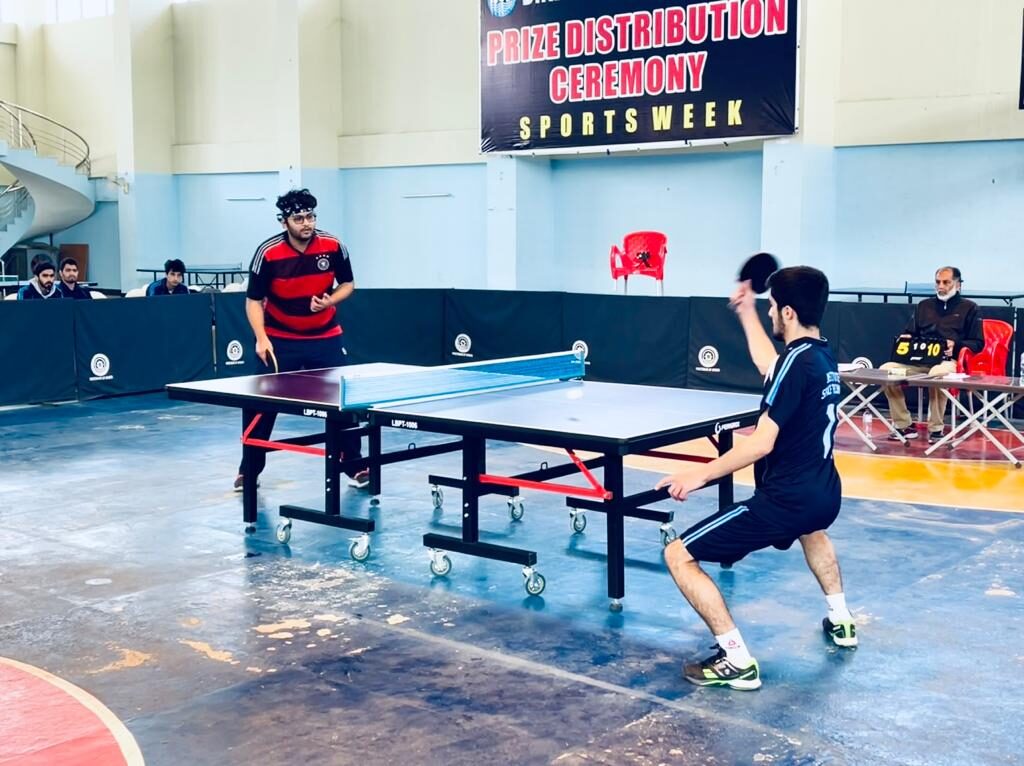 A view of table tennis match during HEC University table tennis